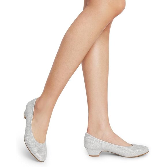 Dream Pairs Women's Silver/Glitter Closed Pointed Toe Low Chunky Heel Pump Shoes - Picture 5 of 7
